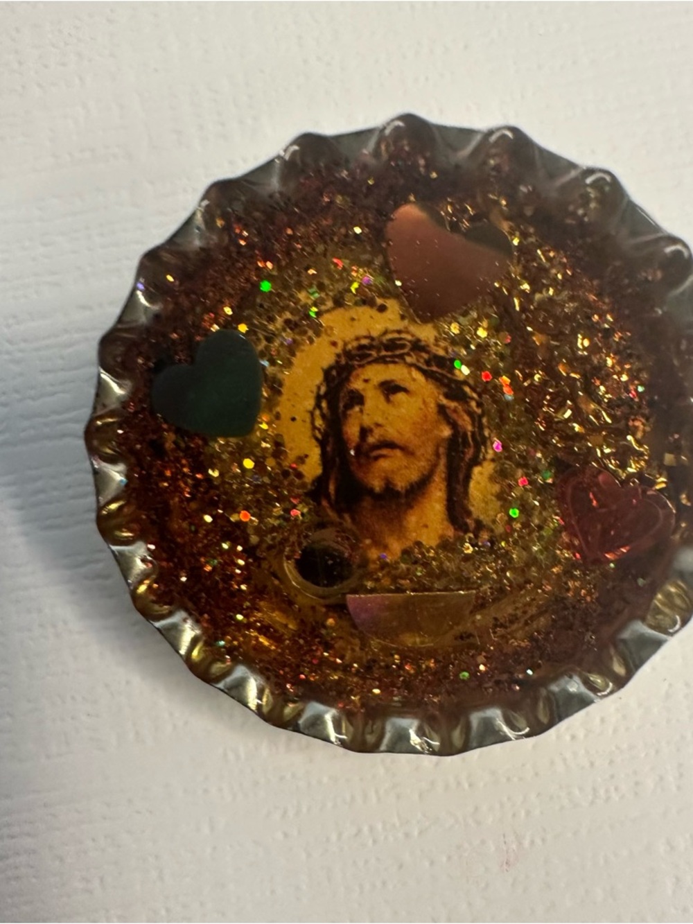 Handmade Decorative Religious Resin Art Dish - Gold Glitter